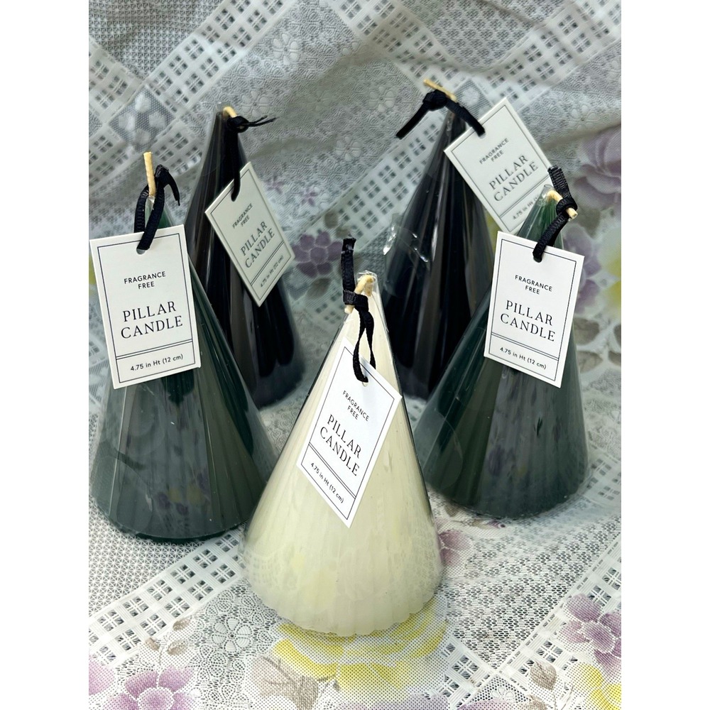 Unscented Wax Cone Pillar Candles, Set of 5, Black & White, 4.75 in
